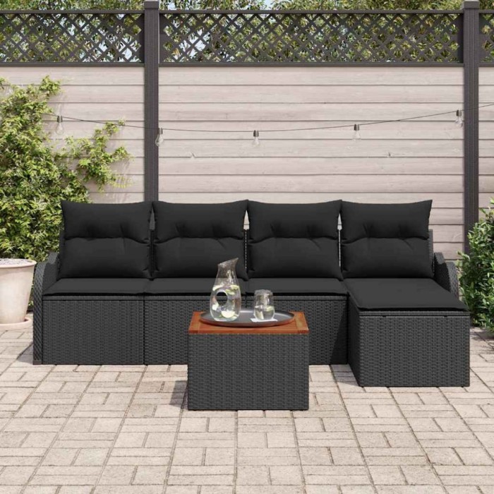 vidaXL Set canapea grădină 6 pcs Negru Set 5 piese