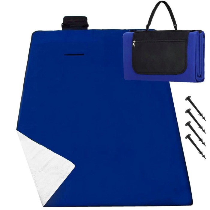Patura pentru picnic sau plaja, cu folie izolatoare si maner, 150x200cm, albastru cobalt Household NewTrend