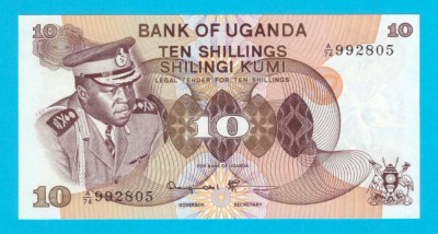 Bancnotă Uganda (pick 6) 10 Shillings 1973 UNC foto