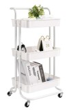 Raft universal de depozitare 3 cosuri perforate roti transport abs si metal 45-35-84 cm alb, ProCart