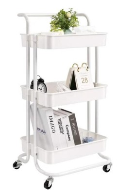 Raft universal de depozitare 3 cosuri perforate roti transport abs si metal 45-35-84 cm alb foto
