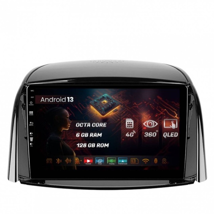 Navigatie Renault Koleos (2009-2016) 6GB RAM Android 13 Octacore Slot Sim 4G DSP GPS Wi-FI Carplay Android Auto USB Bluetooth Waze Touchscreen 9 Inch