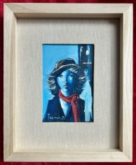 Tablou Portret pictura ulei inramat rama lemn 23x28cm