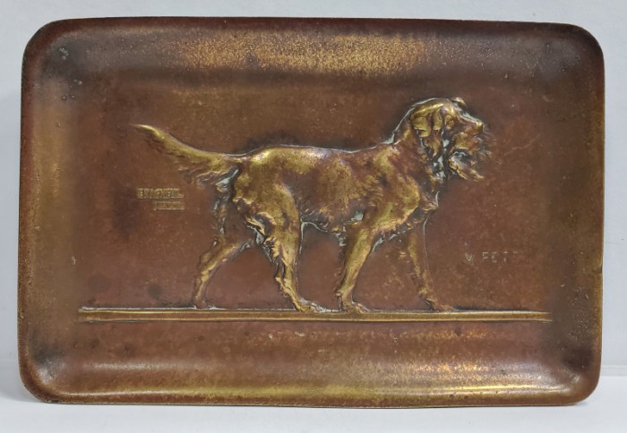Caine de vanatoare, Placheta din bronz, Victor Peter, cca. 1900