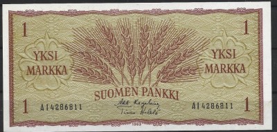 !!! FINLANDA - 1 MARKKA 1963 - P 98 a 23 - UNC / CEA DIN SCAN foto