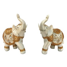 Statueta decorativa, Set doi elefanti cu trompa ridicata, Alb, 8 cm, 247H foto