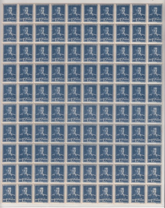 ROMANIA 1943/45 LP 154 REGELE MIHAI I UZUALE FILIGRAN MM VALOAREA 12 LEI ULTRAMARIN INCHIS COALA 100 TIMBRE STARE MNH