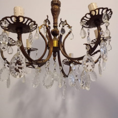 Candelabru antic din bronz și elemente cristal