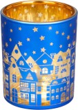 Suport pentru lumanare de Craciun din sticla albastra MagicHome, 6x7 cm
