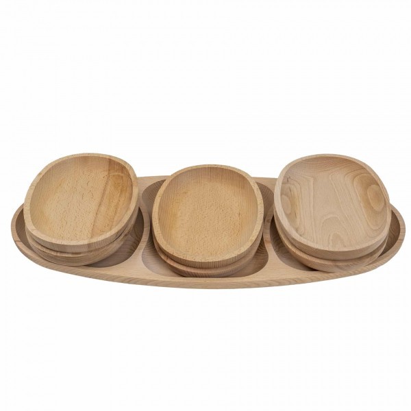 Set 7 platouri ovale lemn fag compartimentat 60x28x2.5cm Zilan EXT 6172