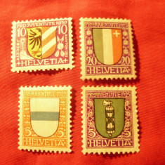 4 Timbre Elvetia 1922- 5C ,1923 -20C ,1925 5C ,1930 -10C- Embleme ,5C cu sarn.