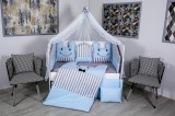 Lenjerie MyKids 11piese Figures gri-albastru cu baldachin 120x60 cm