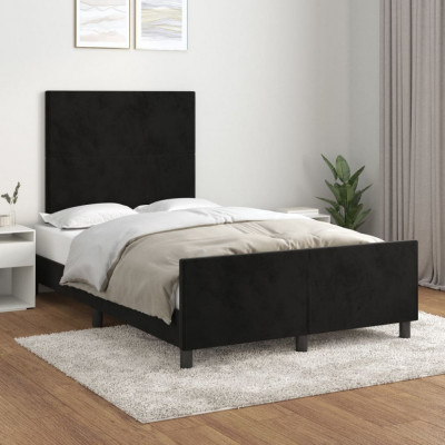 vidaXL Cadru de pat cu tăblie, negru, 120x200 cm, catifea foto