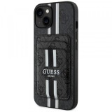 Husa MagSafe pentru Apple iPhone 15, Guess, Cardslot 4G Stripes , Neagra