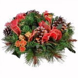 Inel Decorativ Crăciun, Mijlociu, Conuri Flori Bile, 26cm, Oem