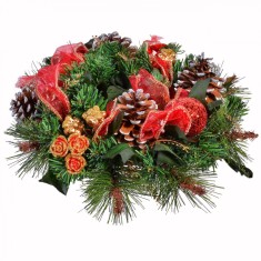 Inel Decorativ Crăciun, Mijlociu, Conuri Flori Bile, 26cm