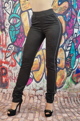 G815-1 Pantaloni eleganti cu model floral si usor elastici foto