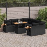 VidaXL Set mobilier grădină perne 9 piese negru poliratan/lemn acacia 3327576