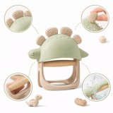 Jucarie dentitie Montessori Dinozaur, inel gingival silicon sigur, jucarie senzoriala STEM bebelusi 3+ luni, calmare durere gingii, design ergonomic c