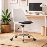 Cumpara ieftin Scaun birou rotativ Leobert Artool Alba, PP, alb-negru, 48x43x91.5 cm, ergonomic, cu roti, adulti