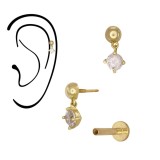 Piercing din Aur 14K, model Bila Semisfera 3mm cu Charm Mobil CZ, Filet Intern, Spate Plat