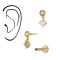 Piercing Labret din Aur 14K, model Bila Semisfera 3mm si Charm Mobil cu Piatra CZ 3mm, prindere Filet si Spate Plat