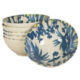 Set 6 boluri, 600 ml, Hawaii, Crem deschis cu frunze albastre