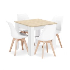 Set masa pentru sufragerie/living + 4 scaune Mark alb, Artool, lemn, stejar sonoma si alb, 80x80x75 cm