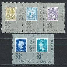 Olanda 1976 Mi 1083/87 perechi MNH - Expozitia Int de timbre AMPHILEX '77 (I)