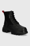 Tommy Jeans botine TJW CHUNKY LACE UP BOOT MIX MAT femei, culoarea negru, cu platforma, EN0EN02554
