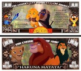 !!! SUA = FANTASY NOTE (TJ6) = DESENE ANIMATE : LION KING - 2012 - UNC