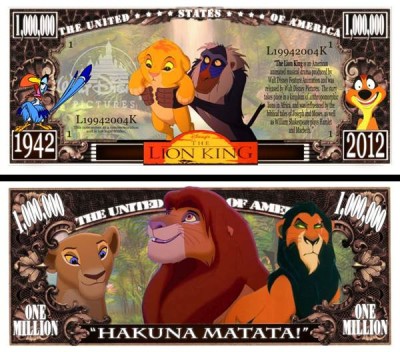 !!! SUA = FANTASY NOTE (TJ6) = DESENE ANIMATE : LION KING - 2012 - UNC foto