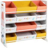 SONGMICS Raft de depozitare jucarii, 12 cutii detasabile din tesatura, 83x38x78cm, alb Household NewTrend