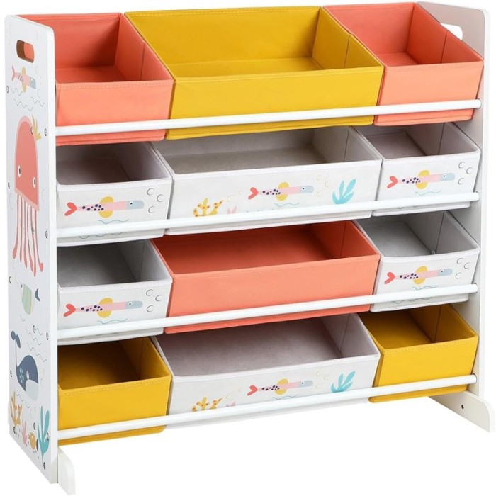 SONGMICS Raft de depozitare jucarii, 12 cutii detasabile din tesatura, 83x38x78cm, alb Household NewTrend