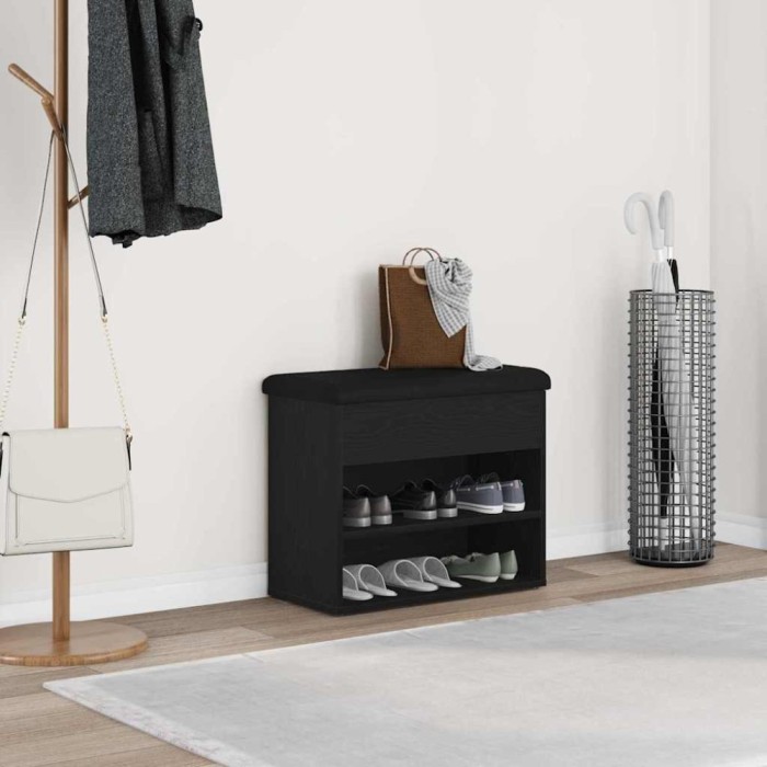 Bancă pentru pantofi Negru 60 x 30 x 48 cm Lemn compozit