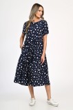 Cumpara ieftin Rochie Dama Eranthe Dots V315-S, Casual, Lunga, Viscoza, Albastra cu Buline, Croiala Clos, Maneci Scurte, Fara Inchidere