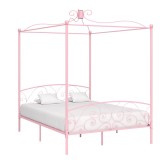 Cumpara ieftin Cadru de pat cu baldachin, roz, 160 x 200 cm, metal