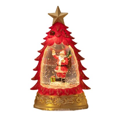 Decoratiune de Craciun tip Brad, Flippy, Glob de Cristal cu Fulgi de Zapada, Model Mos Craciun, Iluminare LED, 16 x 9 x 5 cm, Carcasa Vintage Rosu, Tr foto
