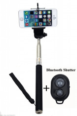 Selfie stick, cu telecomanda Bluetooth , cu suport telefon 50mm-80mm, extensibil pana la 1 metru foto