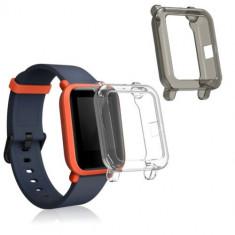 Set 2 Huse pentru Xiaomi Amazfit Bip S/Amazfit Bip S Lite, Kwmobile, Silicon, Transparent/Gri, 52671.03