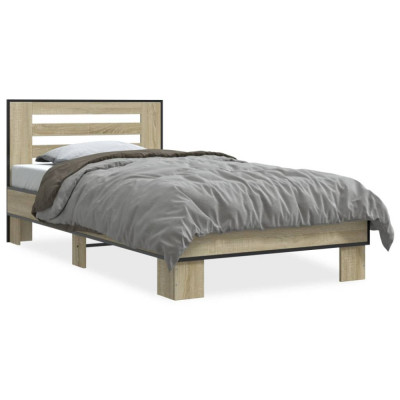 vidaXL Cadru de pat, stejar sonoma, 100x200cm, lemn prelucrat și metal foto