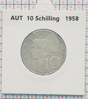 Austria 10 schilling 1958 argint - km 2882 - cartonas personalizat - D20302 foto