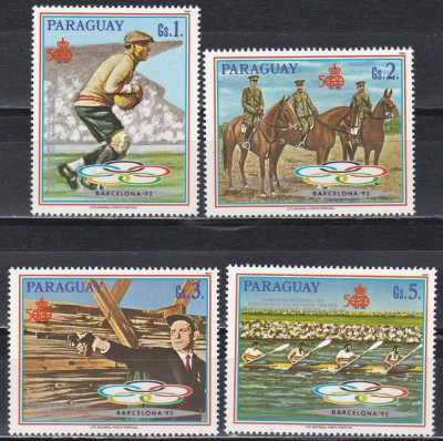 Paraguay 1989 - Jocurile Olimpice - Barcelona, Serie + ​​Colita, 4 Poze, MNH foto