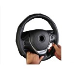 Husa Volan Piele Neagra cu Gaurele, Carbon, Ac si Ata, Marimea M, ALM