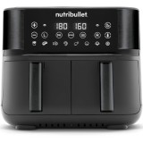 Friteuza dubla fara ulei Nutribullet Twin Drawer Air Fryer NBA081B, 2850 W, 2 sertare x 4L, 8 programe presetate, Afisaj digital, Negru