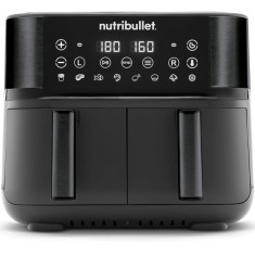Friteuza dubla fara ulei Nutribullet Twin Drawer Air Fryer NBA081B, 2850 W, 2 sertare x 4L, 8 programe presetate, Afisaj digital, Negru