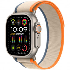 Ceas Smartwatch Apple Watch Ultra 2, GPS, Cellular, Carcasa Titanium 49mm, Orange/Beige Trail Loop - M/L