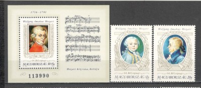 Ungaria.1991 Ziua marcii postale:200 ani nastere W.A.Mozart-compozitor XU.332 foto