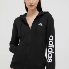 adidas hanorac de bumbac femei, culoarea negru, cu glugă, cu imprimeu