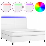 Cumpara ieftin Pat cu arcuri, saltea si LED, alb, 160x200 cm, piele ecologica